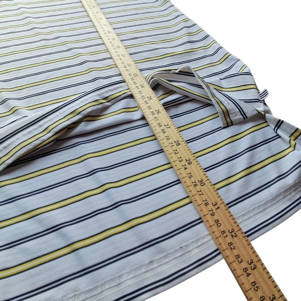 Adidas Golf Mens 2XL‎ Striped Polo Shirt White Blue Yellow Short Sleeve RN 88387